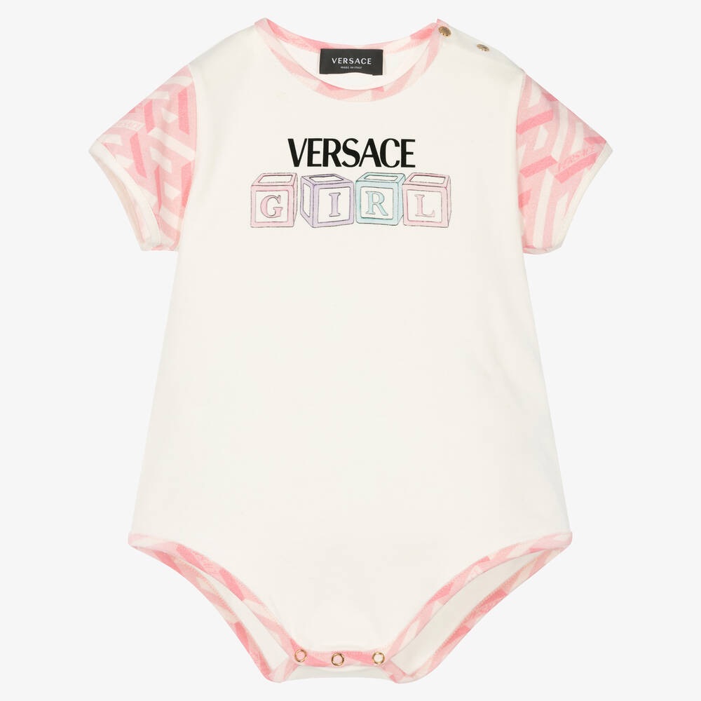 Versace Baby Girl Onesie In Pink And White, Sold Out!